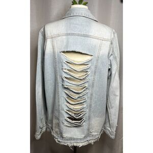 Mono B | oversized light wash denim jacket w/ distressed back NWOT R$64 Small